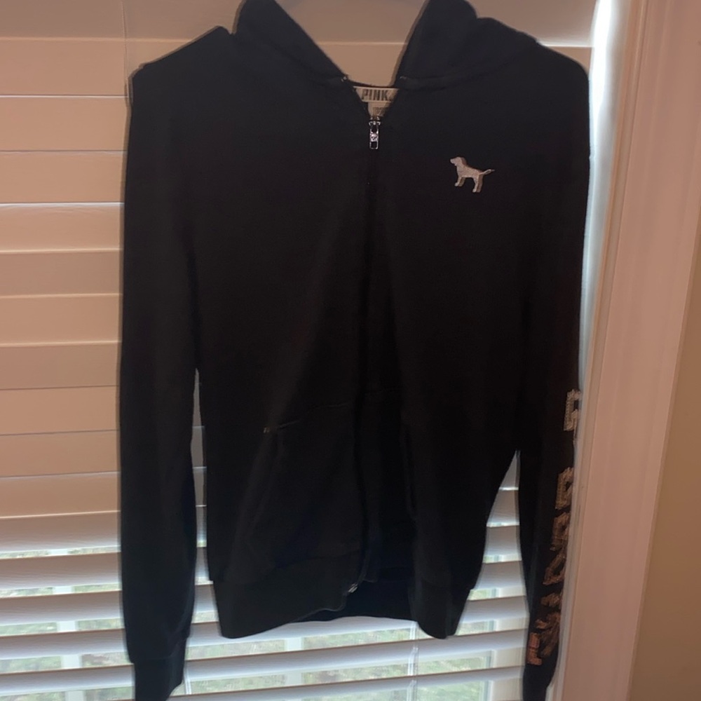 vintage RARE victoria’s secret pink black zip up sequined hoodie